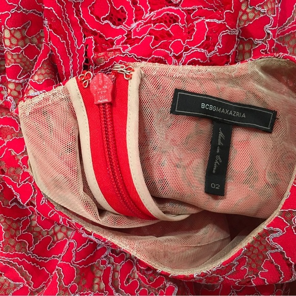 BCBGMAXAZRIA BCBG Marybeth Lace Overlay Cut-Out Fit&flare Dress red Size 2 - Picture 9 of 11